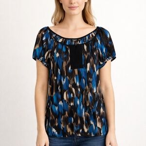 Perseption Blue Abstract Short Sleeve Blouse | Women’s Casual
